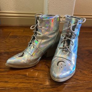 Holographic Silver Ankle Boots